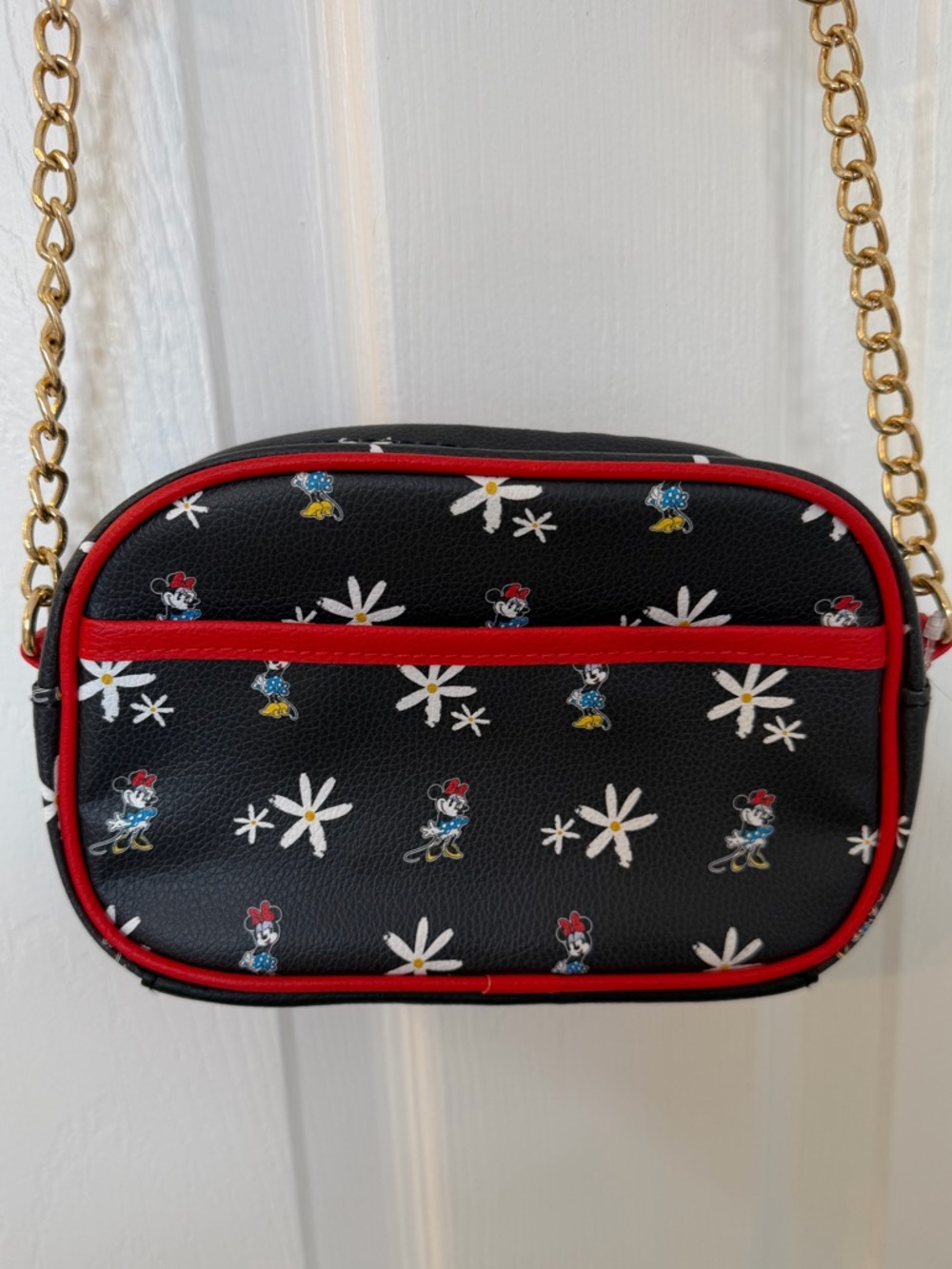 Disney Black Crossbody Bag with Red Trim and Daisy Print